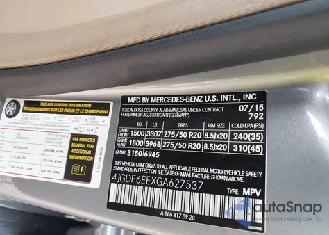 2016 Mercedes-Benz Gl 450 4Matic из США, поврежденный, VIN 4JGDF6EEXGA627537